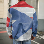 Wrinkled Puerto Rican Flag Print Men's Shirt Jacket