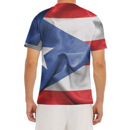 Wrinkled Puerto Rican Flag Print Men's Short Sleeve Rash Guard