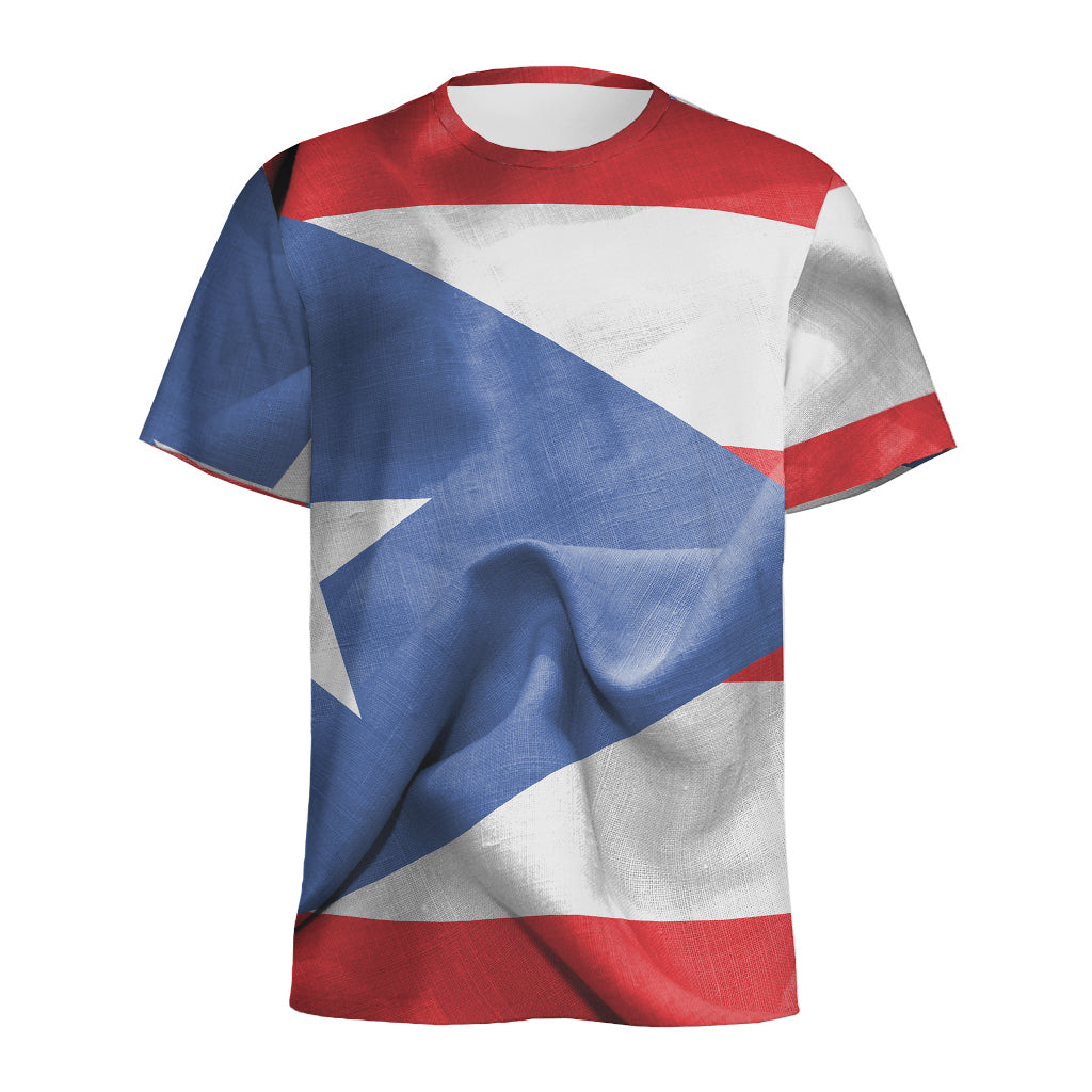 Wrinkled Puerto Rican Flag Print Men's Sports T-Shirt