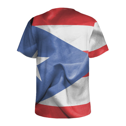 Wrinkled Puerto Rican Flag Print Men's Sports T-Shirt