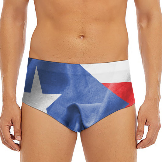 Wrinkled Puerto Rican Flag Print Men's Triangle Swim Briefs