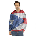 Wrinkled Puerto Rican Flag Print Men's Velvet Pullover Hoodie
