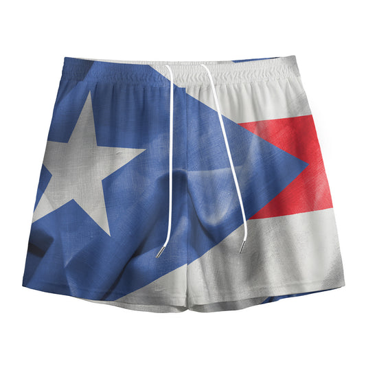 Wrinkled Puerto Rican Flag Print Mesh Shorts