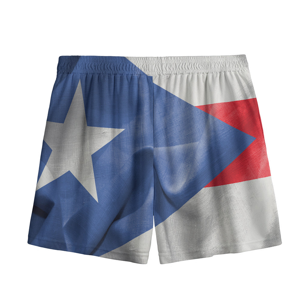 Wrinkled Puerto Rican Flag Print Mesh Shorts