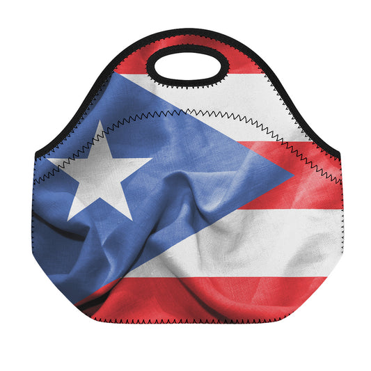 Wrinkled Puerto Rican Flag Print Neoprene Lunch Bag
