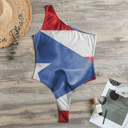 Wrinkled Puerto Rican Flag Print One Shoulder Bodysuit