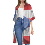 Wrinkled Puerto Rican Flag Print Open Front Beach Cover Up
