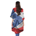 Wrinkled Puerto Rican Flag Print Open Front Beach Cover Up