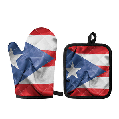 Wrinkled Puerto Rican Flag Print Oven Mitt And Pot Holder Set