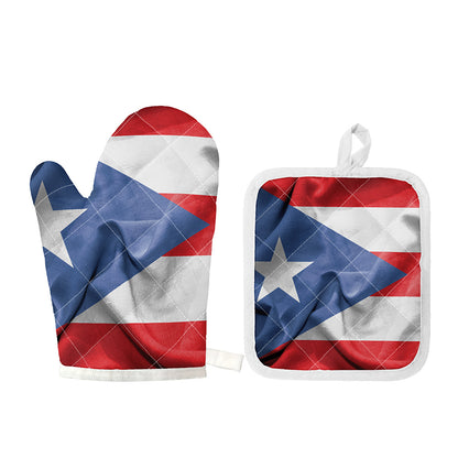 Wrinkled Puerto Rican Flag Print Oven Mitt And Pot Holder Set