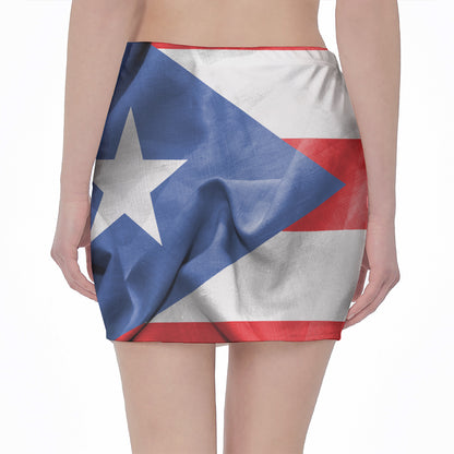 Wrinkled Puerto Rican Flag Print Pencil Mini Skirt