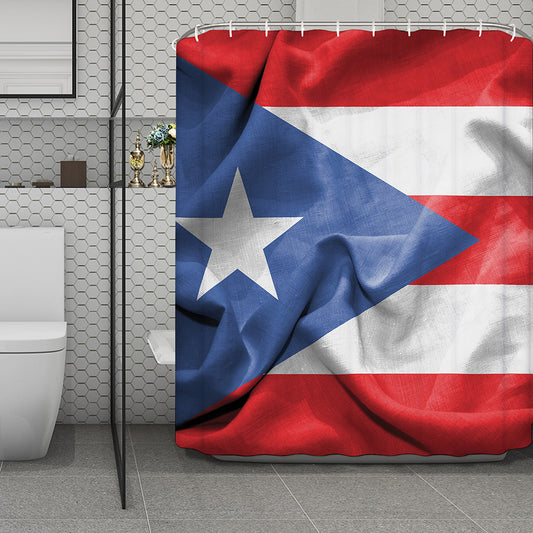 Wrinkled Puerto Rican Flag Print Polyester Shower Curtain