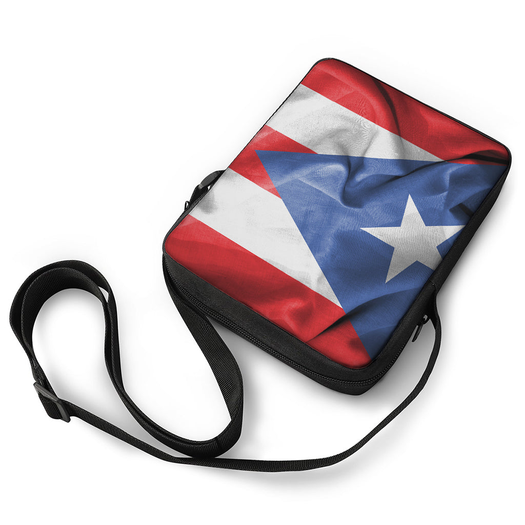 Wrinkled Puerto Rican Flag Print Rectangular Crossbody Bag