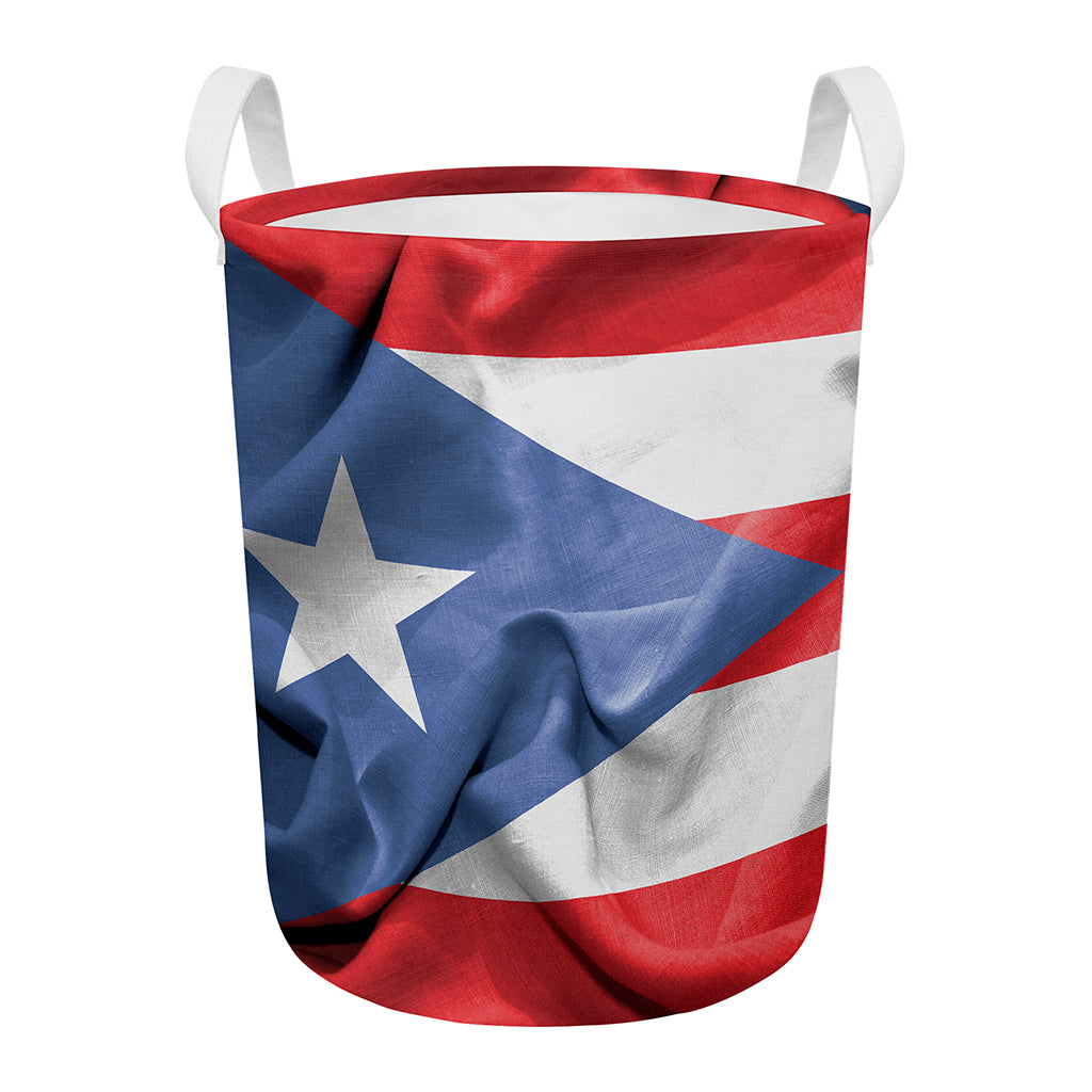 Wrinkled Puerto Rican Flag Print Round Laundry Basket