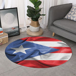 Wrinkled Puerto Rican Flag Print Round Rug