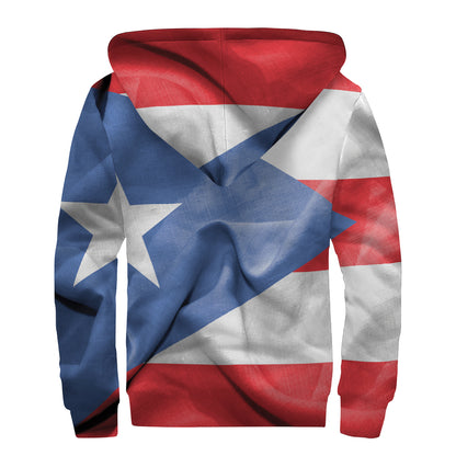 Wrinkled Puerto Rican Flag Print Sherpa Lined Zip Up Hoodie
