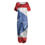 Wrinkled Puerto Rican Flag Print Short Sleeve Long Nightdress
