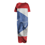 Wrinkled Puerto Rican Flag Print Short Sleeve Long Nightdress