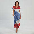 Wrinkled Puerto Rican Flag Print Short Sleeve Maxi Dress