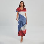 Wrinkled Puerto Rican Flag Print Short Sleeve Maxi Dress