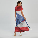 Wrinkled Puerto Rican Flag Print Short Sleeve Maxi Dress