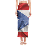 Wrinkled Puerto Rican Flag Print Side Slit Maxi Skirt