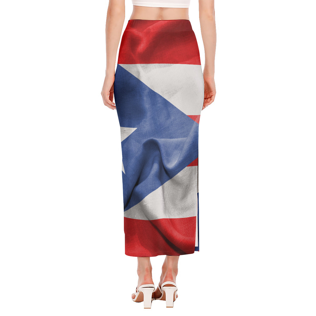 Wrinkled Puerto Rican Flag Print Side Slit Maxi Skirt