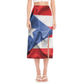 Wrinkled Puerto Rican Flag Print Side Slit Midi Skirt