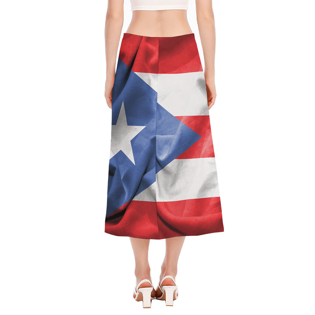 Wrinkled Puerto Rican Flag Print Side Slit Midi Skirt