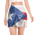 Wrinkled Puerto Rican Flag Print Side Slit Mini Skirt