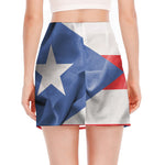 Wrinkled Puerto Rican Flag Print Side Slit Mini Skirt