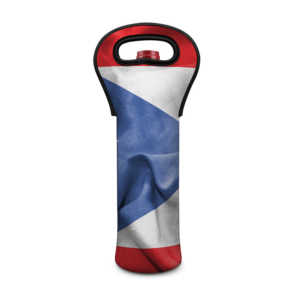 Wrinkled Puerto Rican Flag Print Single Neoprene Wine Tote
