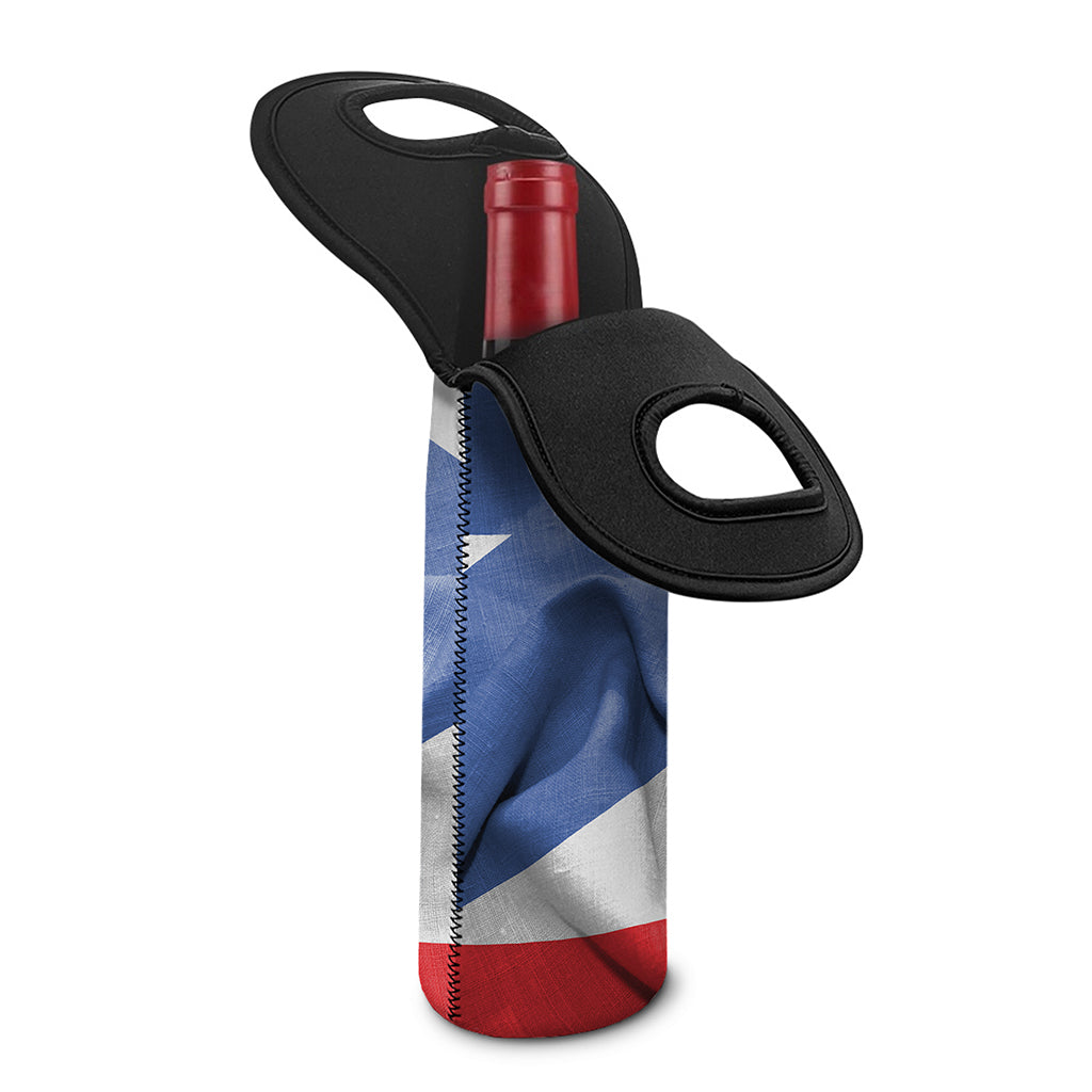Wrinkled Puerto Rican Flag Print Single Neoprene Wine Tote