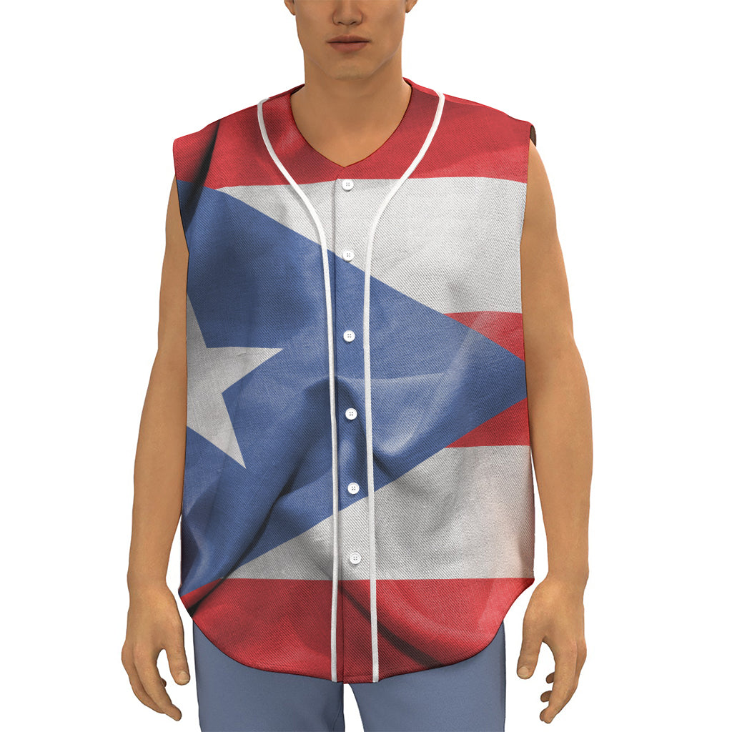 Wrinkled Puerto Rican Flag Print Sleeveless Baseball Jersey