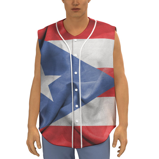 Wrinkled Puerto Rican Flag Print Sleeveless Baseball Jersey
