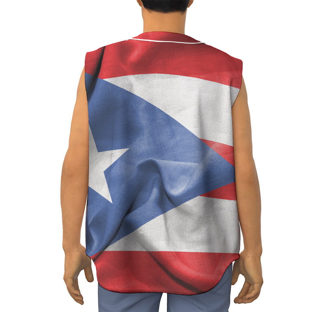 Wrinkled Puerto Rican Flag Print Sleeveless Baseball Jersey