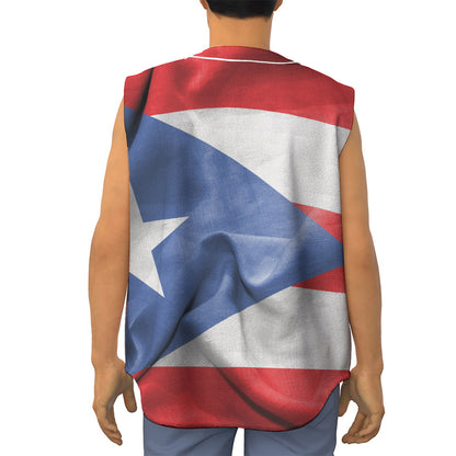Wrinkled Puerto Rican Flag Print Sleeveless Baseball Jersey