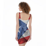 Wrinkled Puerto Rican Flag Print Sleeveless Bodycon Dress