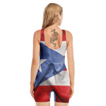 Wrinkled Puerto Rican Flag Print Sleeveless One Piece Swimsuit