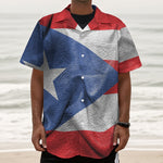 Wrinkled Puerto Rican Flag Print Textured Short Sleeve Shirt