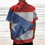 Wrinkled Puerto Rican Flag Print Textured Short Sleeve Shirt
