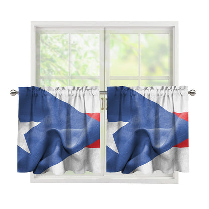 Wrinkled Puerto Rican Flag Print Tier Curtains