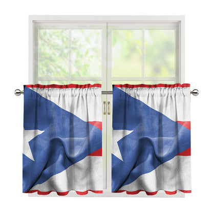 Wrinkled Puerto Rican Flag Print Tier Curtains