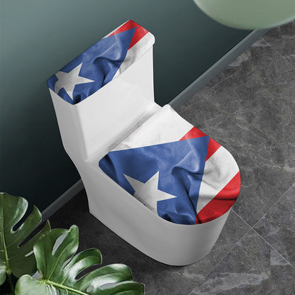 Wrinkled Puerto Rican Flag Print Toilet Lid And Tank Cover Set