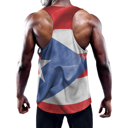 Wrinkled Puerto Rican Flag Print Training Tank Top