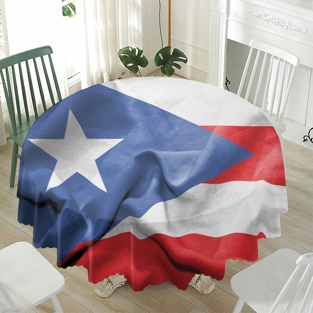 Wrinkled Puerto Rican Flag Print Waterproof Round Tablecloth