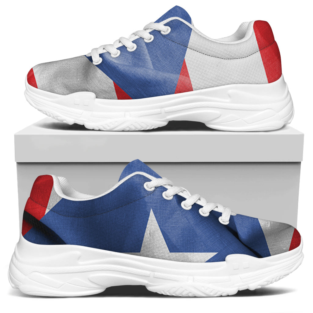 Wrinkled Puerto Rican Flag Print White Chunky Shoes