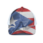 Wrinkled Puerto Rican Flag Print White Mesh Trucker Cap