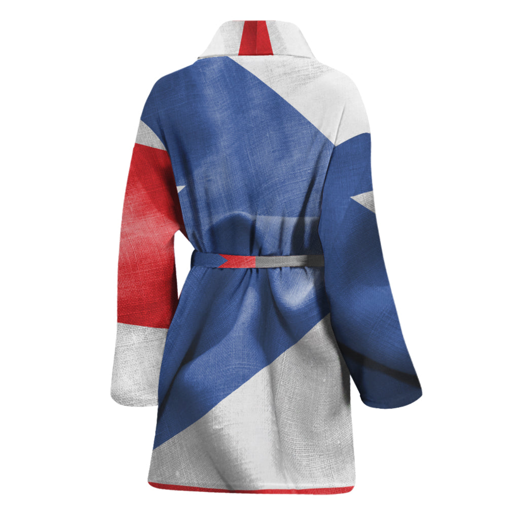 Wrinkled Puerto Rican Flag Print Women's Bathrobe