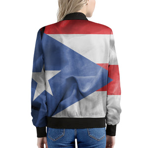 Wrinkled Puerto Rican Flag Print Women's Bomber Jacket